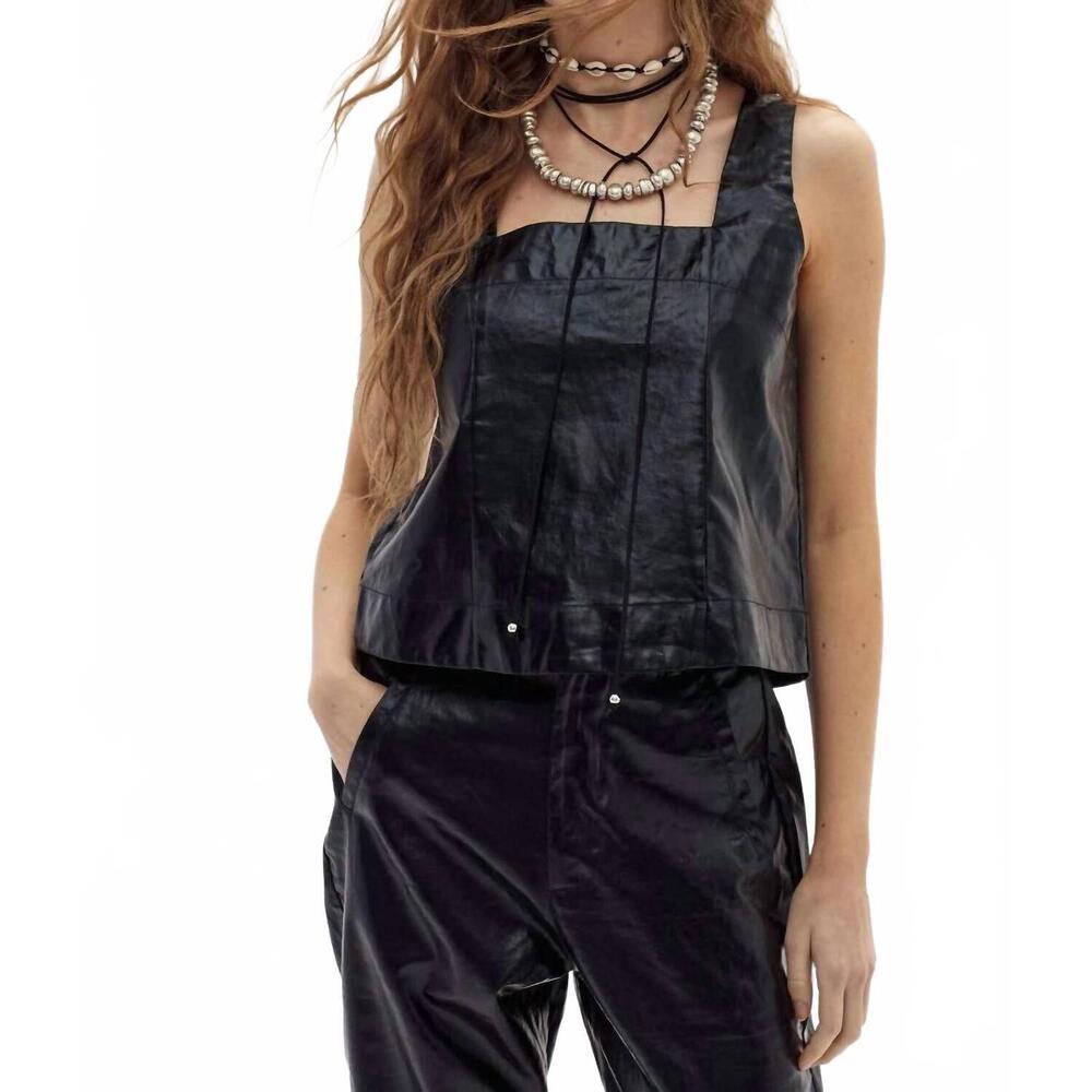 NEW LANHTROPY mei metallic linen top in black